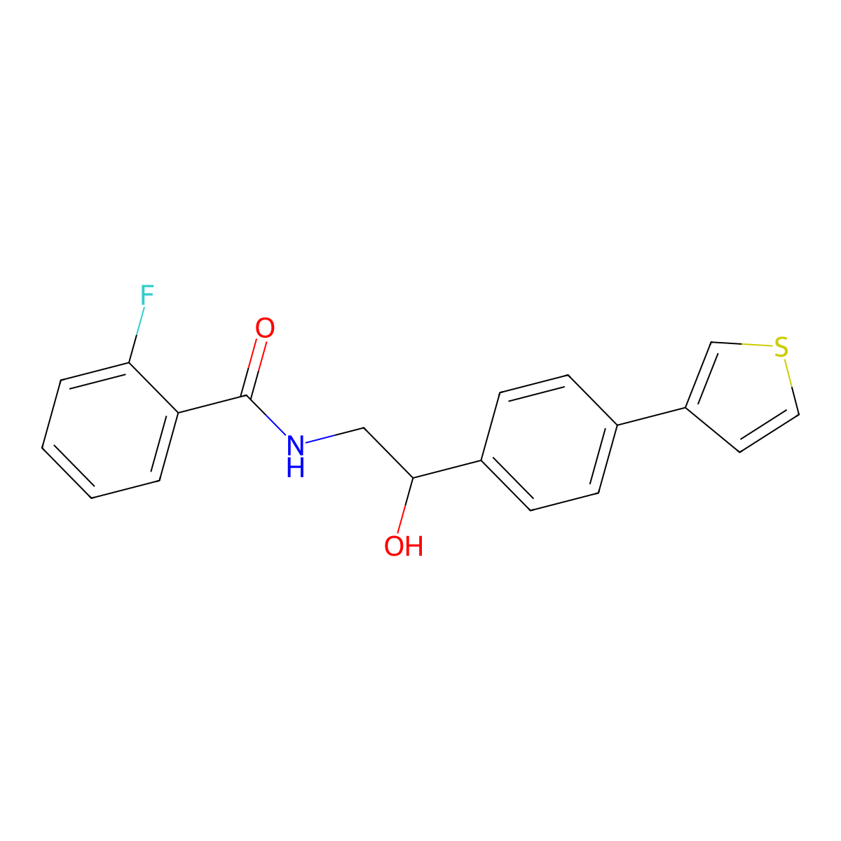2-fluoro-N-{2-hydroxy-2-[4-(thiophen-3-yl)phenyl]ethyl}benzamide molecular structure, CAS 2034492-07-2