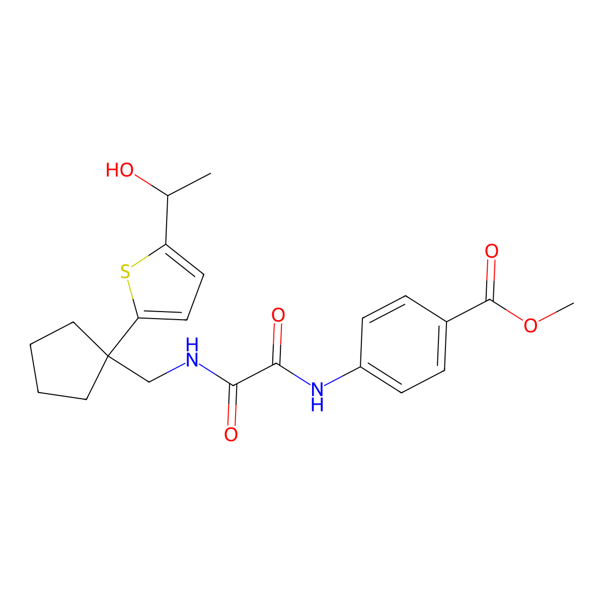 Methyl 4-(2-(((1-(5-(1-hydroxyethyl)thiophen-2-yl)cyclopentyl)methyl)amino)-2-oxoacetamido)benzoate molecular structure, CAS 2034492-11-8