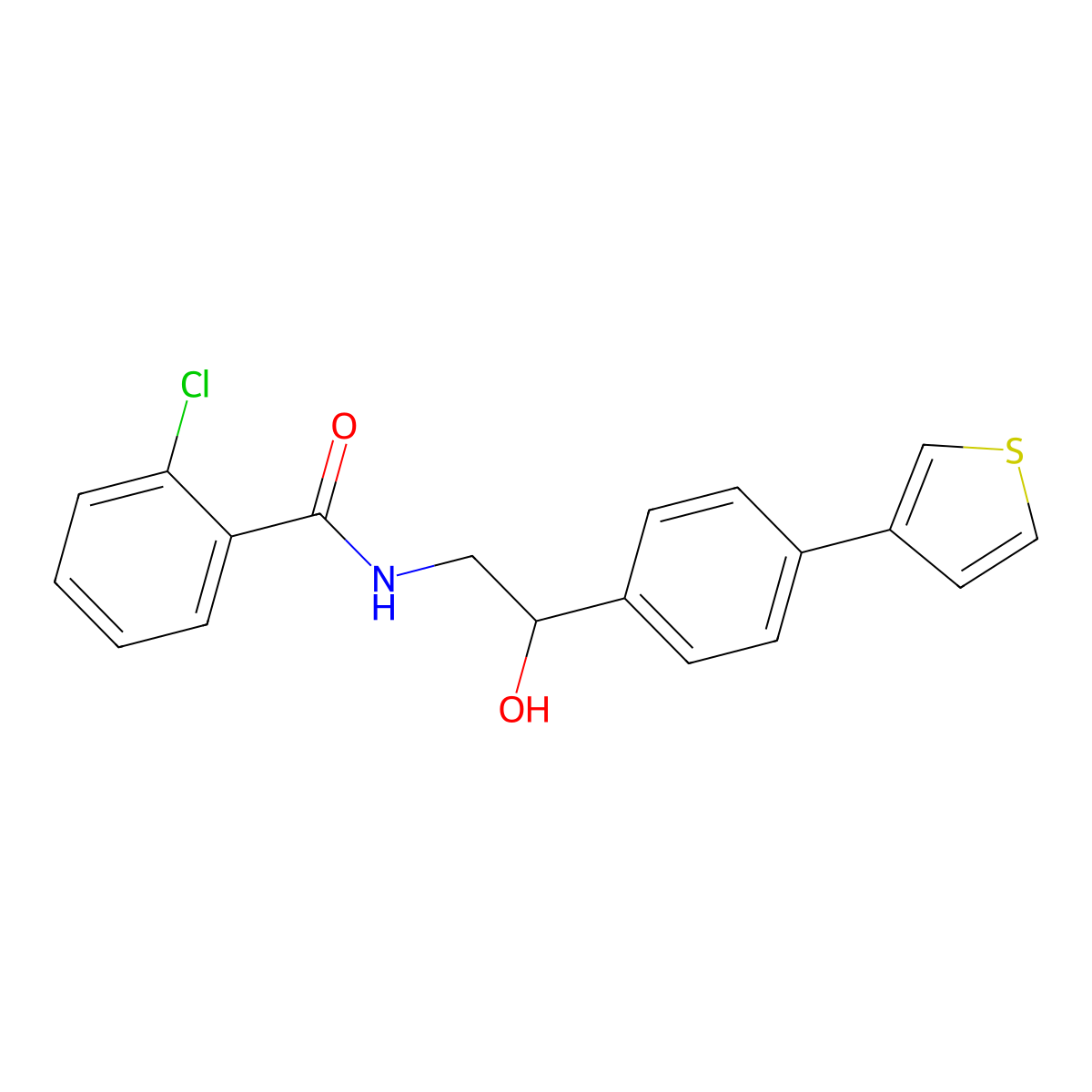 2-chloro-N-{2-hydroxy-2-[4-(thiophen-3-yl)phenyl]ethyl}benzamide molecular structure, CAS 2034492-15-2