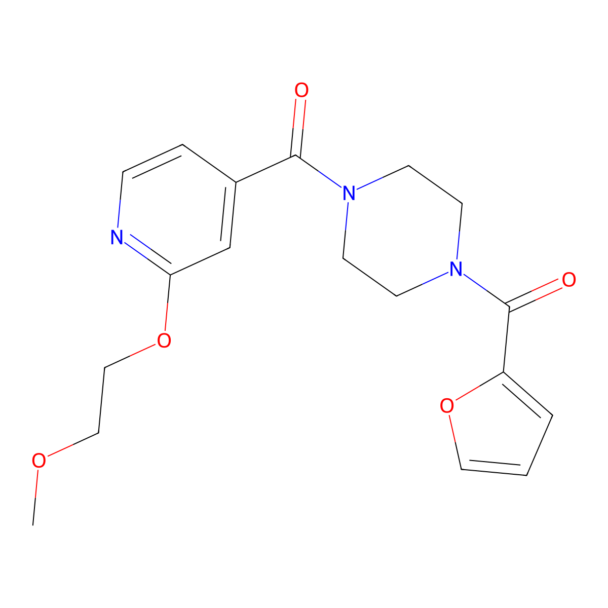 (4-(Furan-2-carbonyl)piperazin-1-yl)(2-(2-methoxyethoxy)pyridin-4-yl)methanone molecular structure, CAS 2034492-16-3
