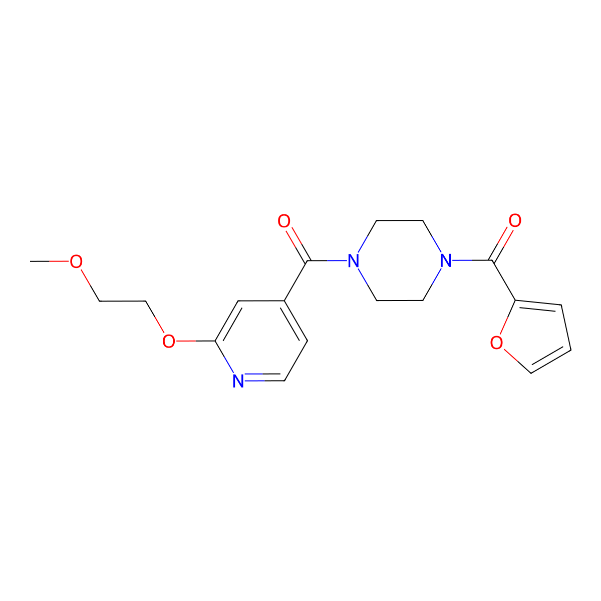 (4-(Furan-2-carbonyl)piperazin-1-yl)(2-(2-methoxyethoxy)pyridin-4-yl)methanone molecular structure, CAS 2034492-16-3