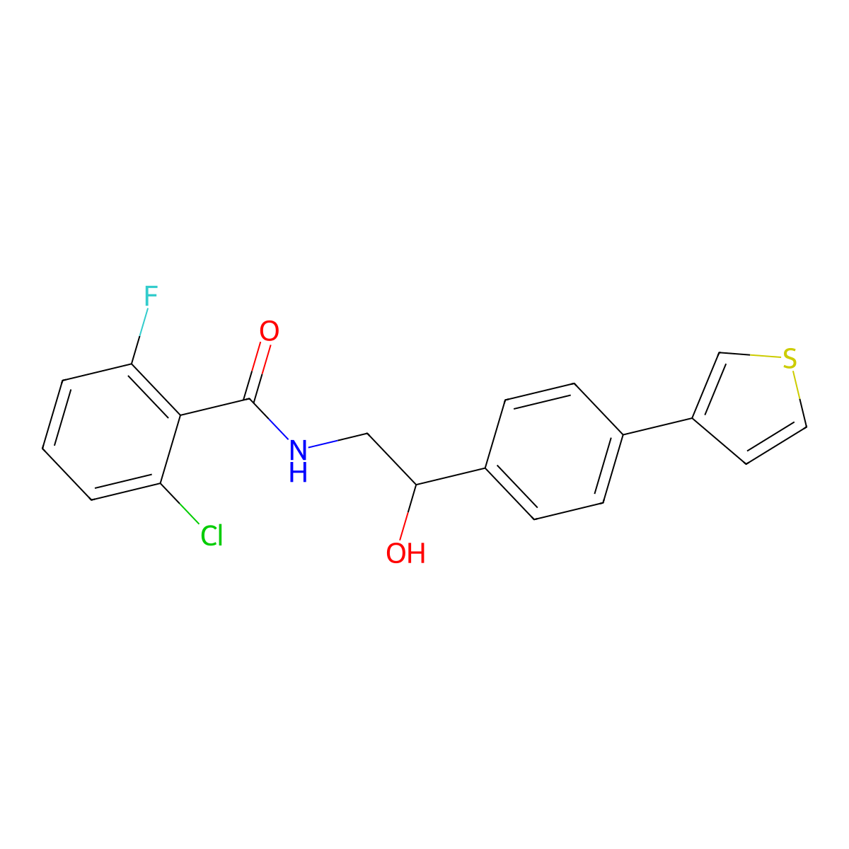 2-chloro-6-fluoro-N-(2-hydroxy-2-(4-(thiophen-3-yl)phenyl)ethyl)benzamide molecular structure, CAS 2034492-19-6