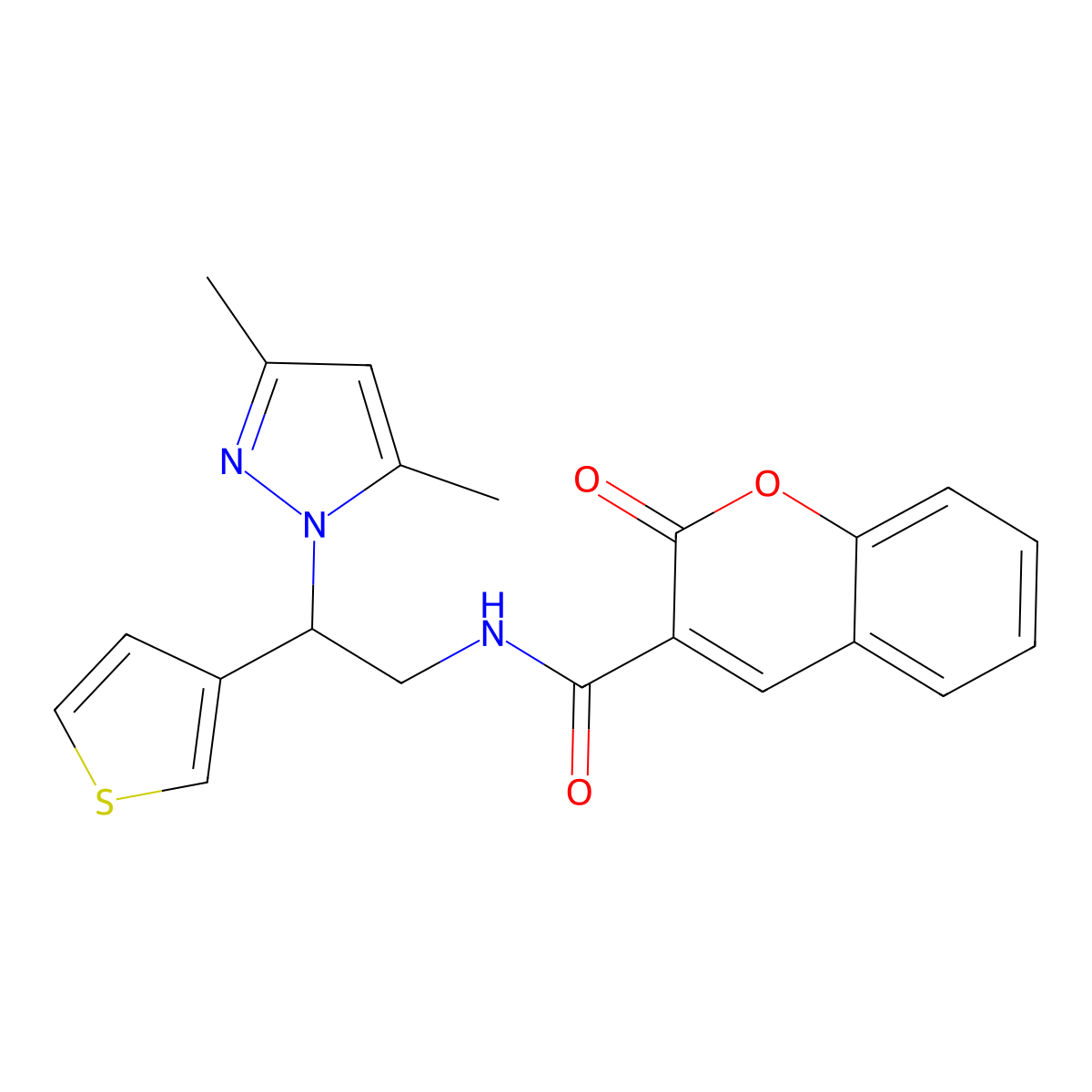 N-(2-(3,5-dimethyl-1H-pyrazol-1-yl)-2-(thiophen-3-yl)ethyl)-2-oxo-2H-chromene-3-carboxamide molecular structure, CAS 2034492-21-0