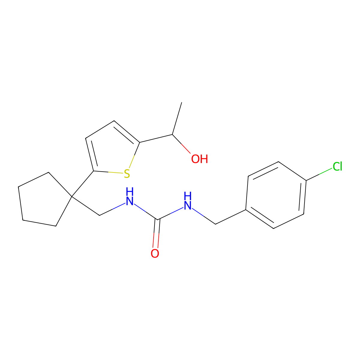 1-(4-Chlorobenzyl)-3-((1-(5-(1-hydroxyethyl)thiophen-2-yl)cyclopentyl)methyl)urea molecular structure, CAS 2034492-23-2