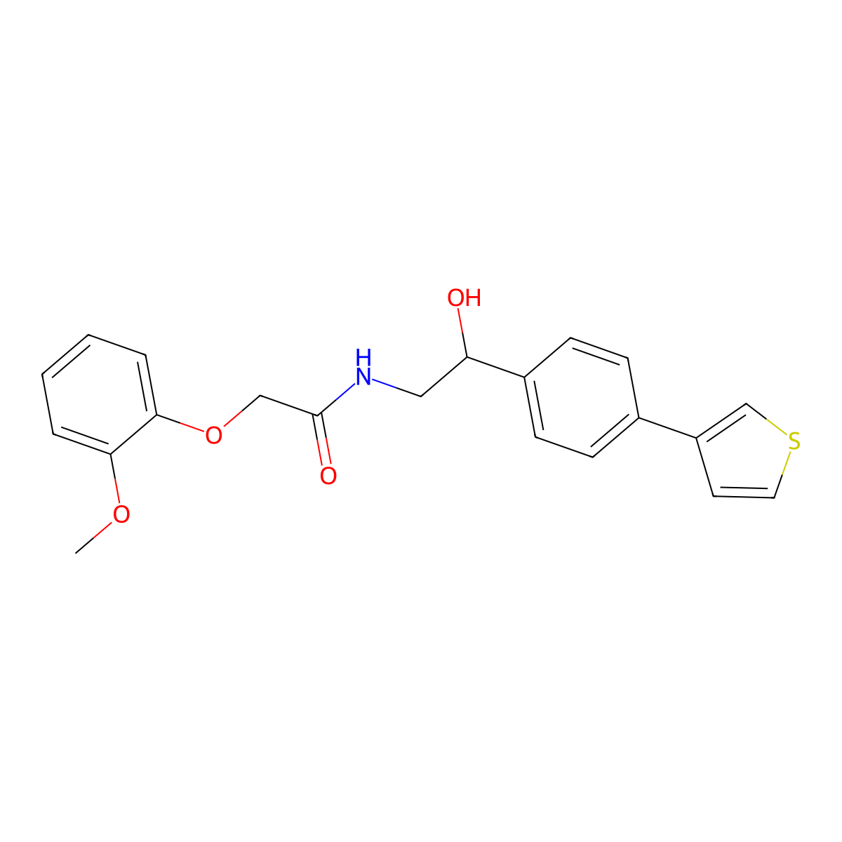 N-(2-hydroxy-2-(4-(thiophen-3-yl)phenyl)ethyl)-2-(2-methoxyphenoxy)acetamide molecular structure, CAS 2034492-24-3