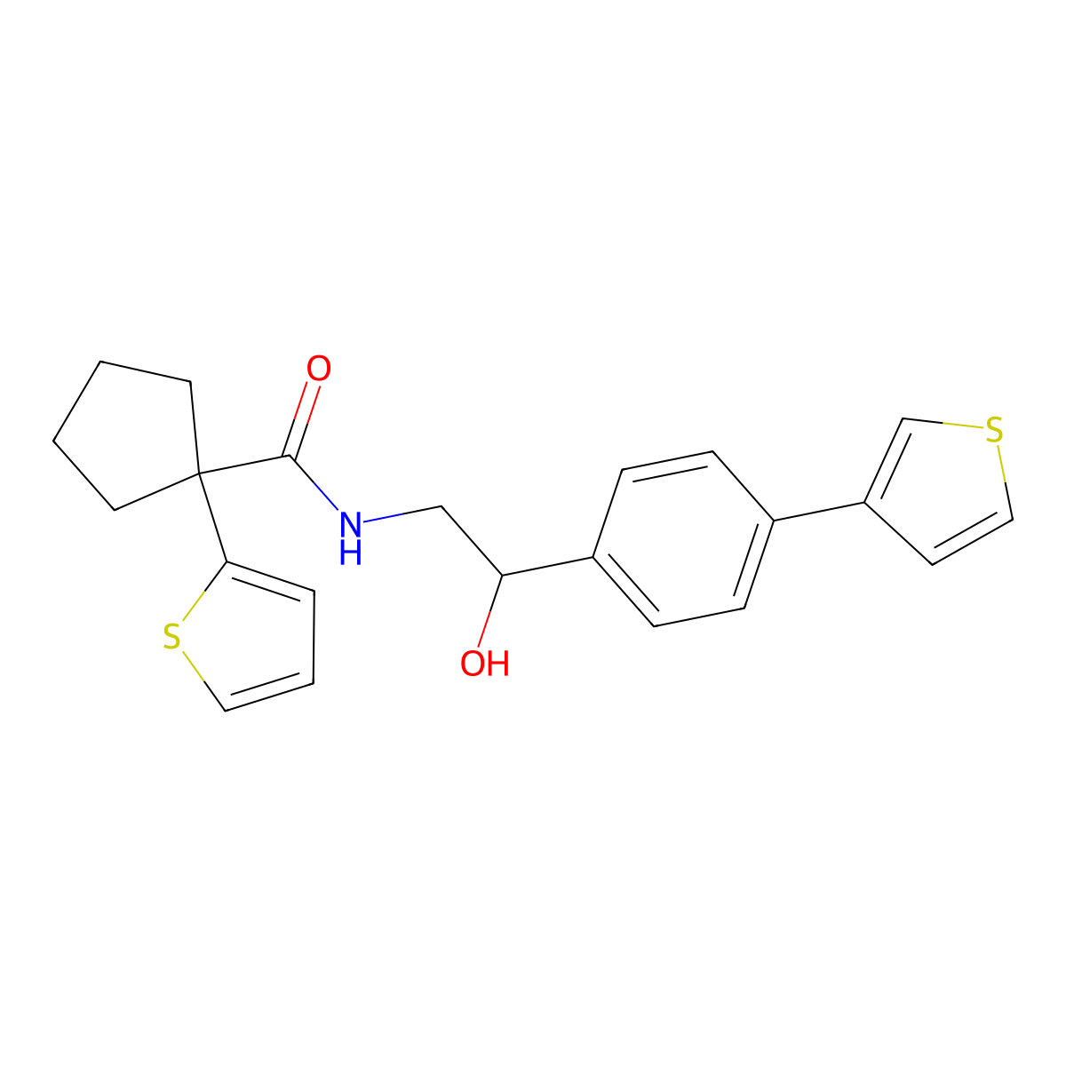 N-(2-hydroxy-2-(4-(thiophen-3-yl)phenyl)ethyl)-1-(thiophen-2-yl)cyclopentanecarboxamide molecular structure, CAS 2034492-28-7
