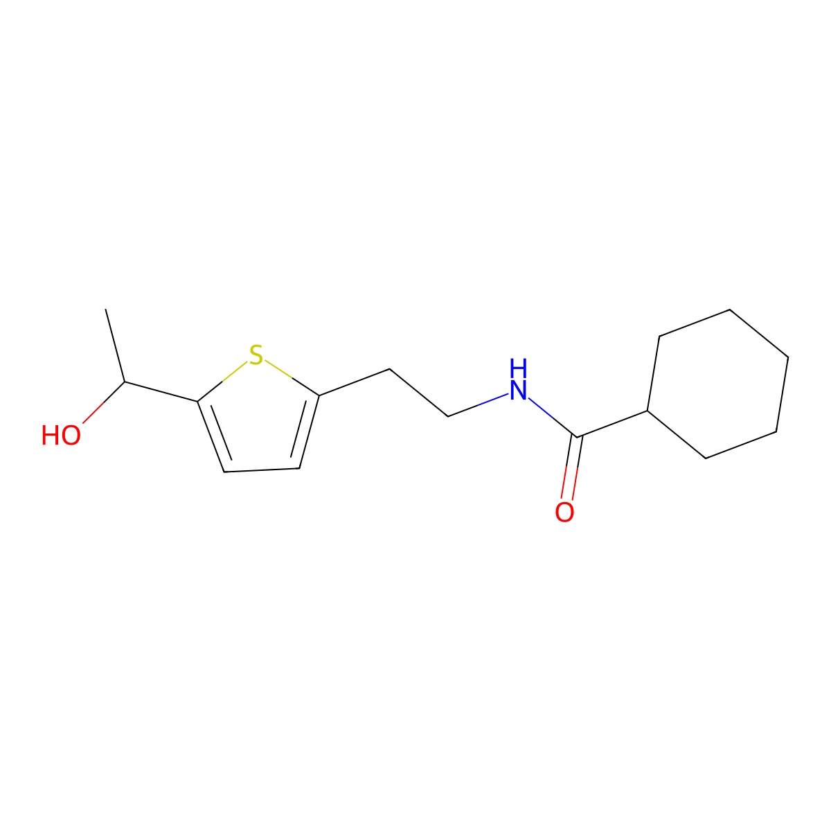N-(2-(5-(1-hydroxyethyl)thiophen-2-yl)ethyl)cyclohexanecarboxamide molecular structure, CAS 2034492-31-2