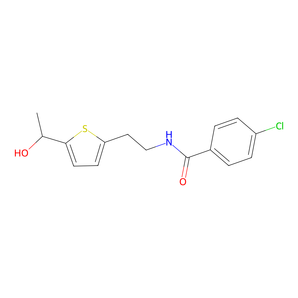 4-chloro-N-(2-(5-(1-hydroxyethyl)thiophen-2-yl)ethyl)benzamide molecular structure, CAS 2034492-36-7