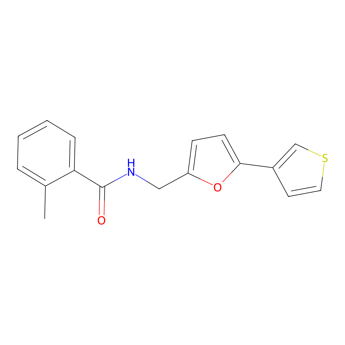 2-methyl-N-((5-(thiophen-3-yl)furan-2-yl)methyl)benzamide molecular structure, CAS 2034492-38-9