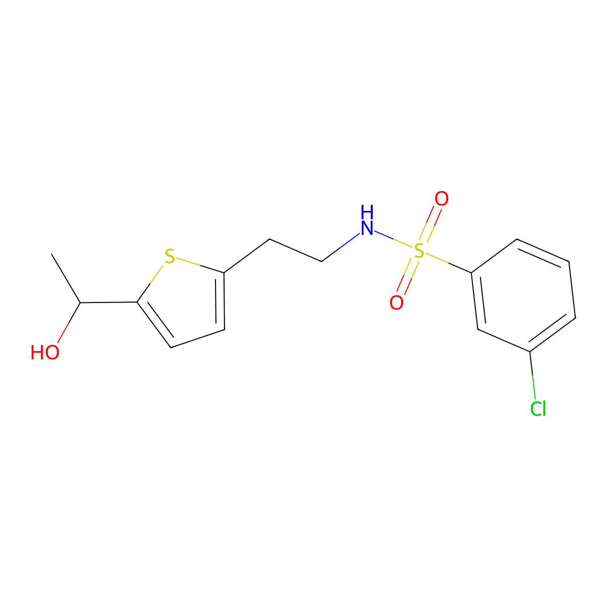 3-chloro-N-(2-(5-(1-hydroxyethyl)thiophen-2-yl)ethyl)benzenesulfonamide molecular structure, CAS 2034492-44-7