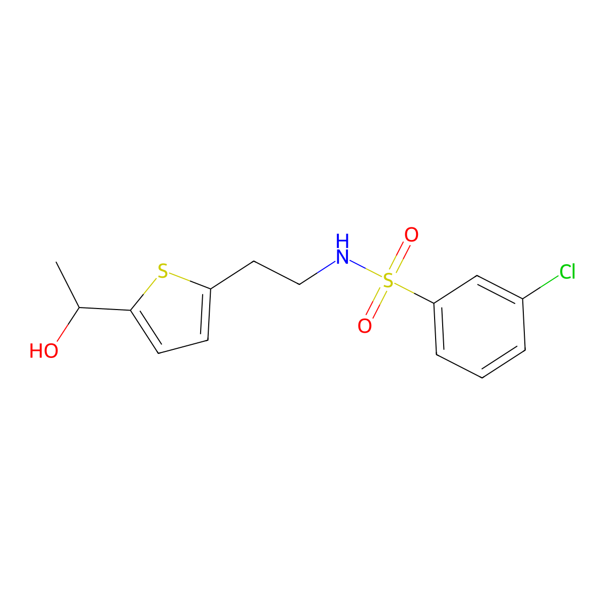 3-chloro-N-(2-(5-(1-hydroxyethyl)thiophen-2-yl)ethyl)benzenesulfonamide molecular structure, CAS 2034492-44-7