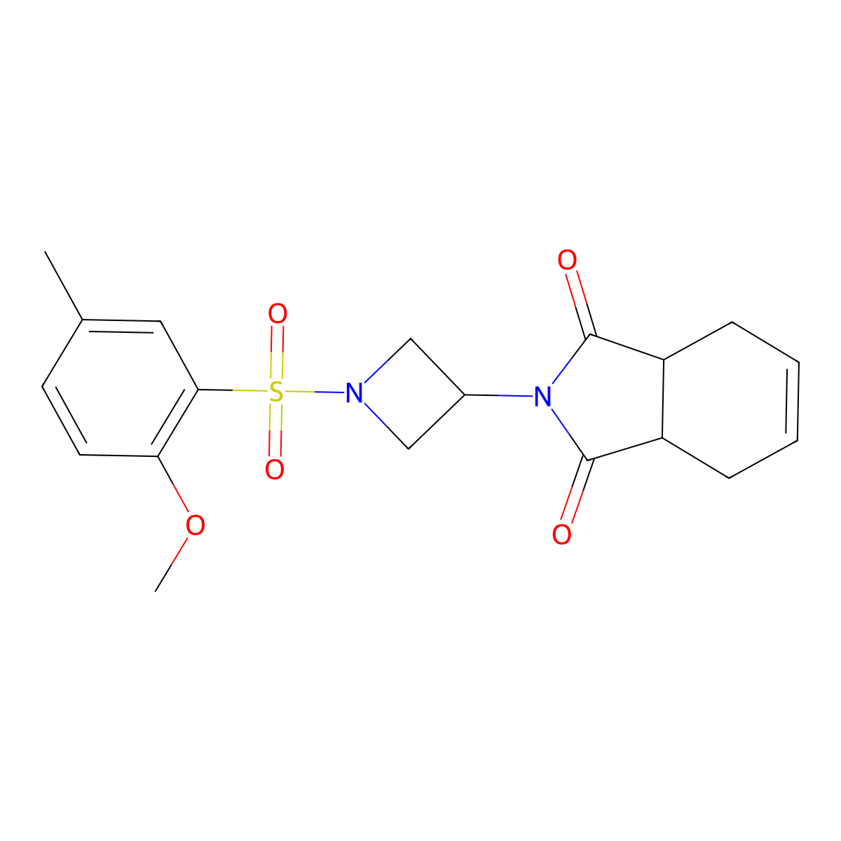 2-(1-((2-methoxy-5-methylphenyl)sulfonyl)azetidin-3-yl)-3a,4,7,7a-tetrahydro-1H-isoindole-1,3(2H)-dione molecular structure, CAS 2034492-48-1