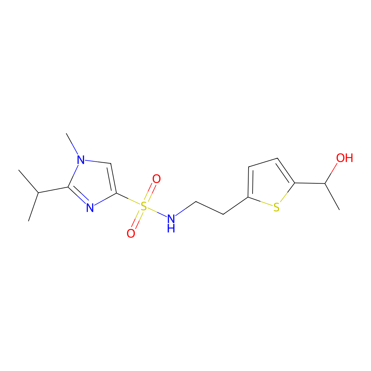 N-(2-(5-(1-hydroxyethyl)thiophen-2-yl)ethyl)-2-isopropyl-1-methyl-1H-imidazole-4-sulfonamide molecular structure, CAS 2034492-49-2