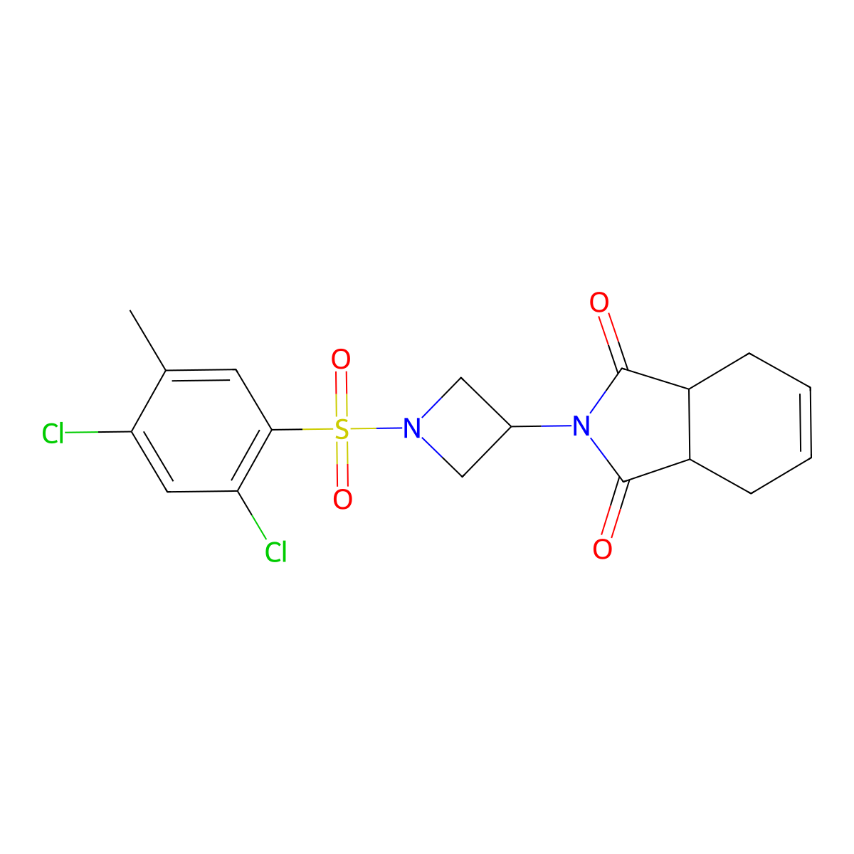2-(1-((2,4-dichloro-5-methylphenyl)sulfonyl)azetidin-3-yl)-3a,4,7,7a-tetrahydro-1H-isoindole-1,3(2H)-dione molecular structure, CAS 2034492-56-1