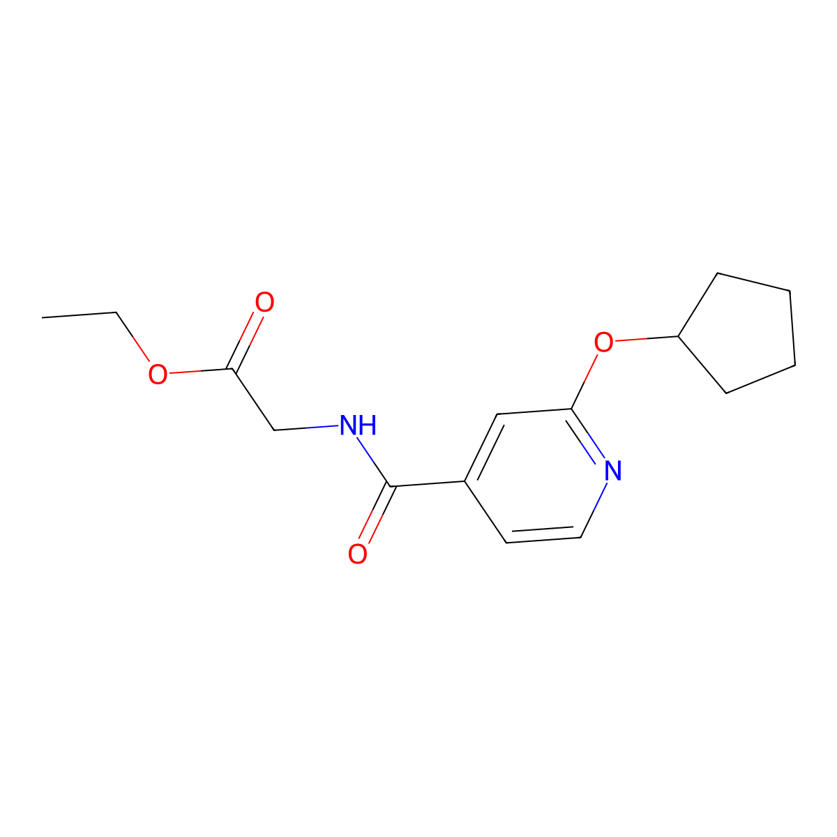 Ethyl 2-(2-(cyclopentyloxy)isonicotinamido)acetate molecular structure, CAS 2034492-57-2
