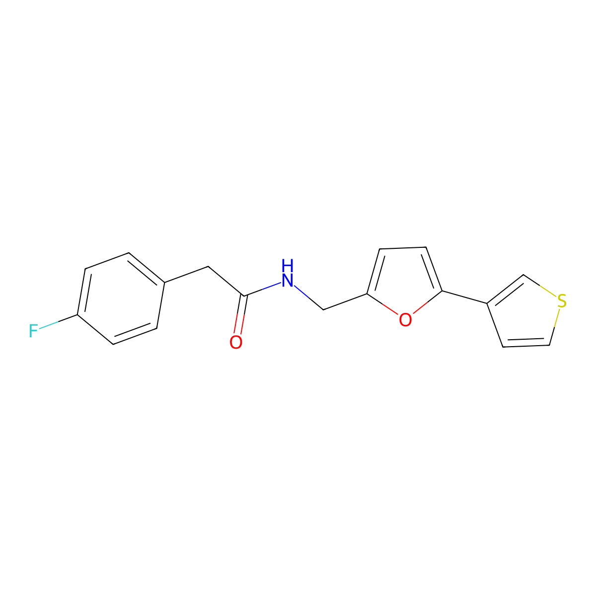2-(4-fluorophenyl)-N-((5-(thiophen-3-yl)furan-2-yl)methyl)acetamide molecular structure, CAS 2034492-59-4