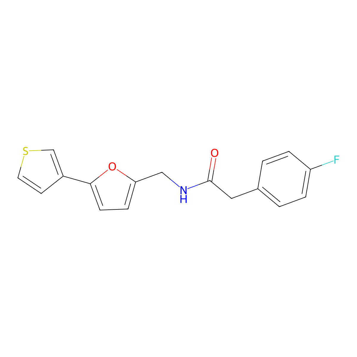 2-(4-fluorophenyl)-N-((5-(thiophen-3-yl)furan-2-yl)methyl)acetamide molecular structure, CAS 2034492-59-4