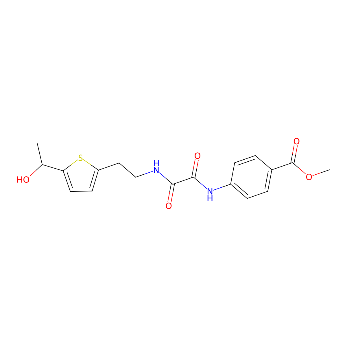 Methyl 4-(2-((2-(5-(1-hydroxyethyl)thiophen-2-yl)ethyl)amino)-2-oxoacetamido)benzoate molecular structure, CAS 2034492-62-9