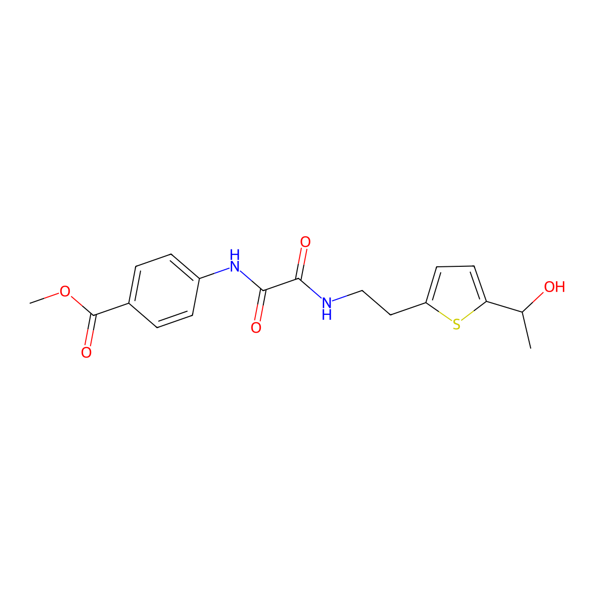Methyl 4-(2-((2-(5-(1-hydroxyethyl)thiophen-2-yl)ethyl)amino)-2-oxoacetamido)benzoate molecular structure, CAS 2034492-62-9