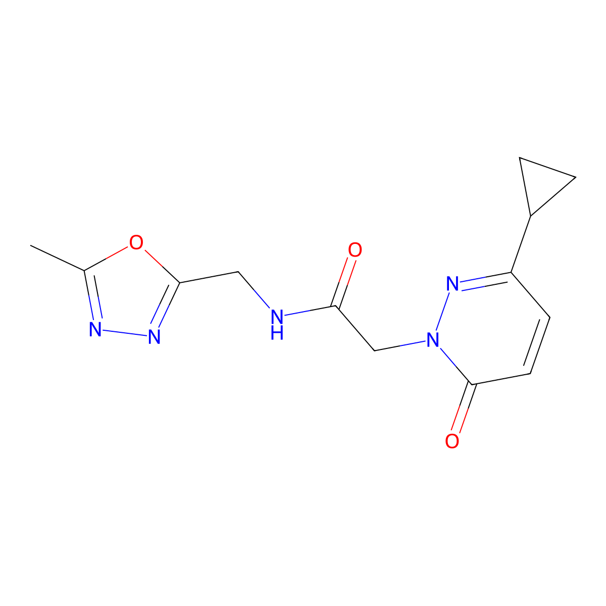 2-(3-cyclopropyl-6-oxopyridazin-1(6H)-yl)-N-((5-methyl-1,3,4-oxadiazol-2-yl)methyl)acetamide molecular structure, CAS 2034492-63-0