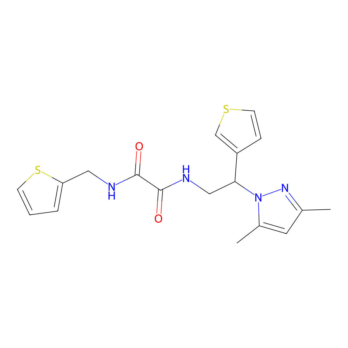 N1-(2-(3,5-dimethyl-1H-pyrazol-1-yl)-2-(thiophen-3-yl)ethyl)-N2-(thiophen-2-ylmethyl)oxalamide molecular structure, CAS 2034492-64-1