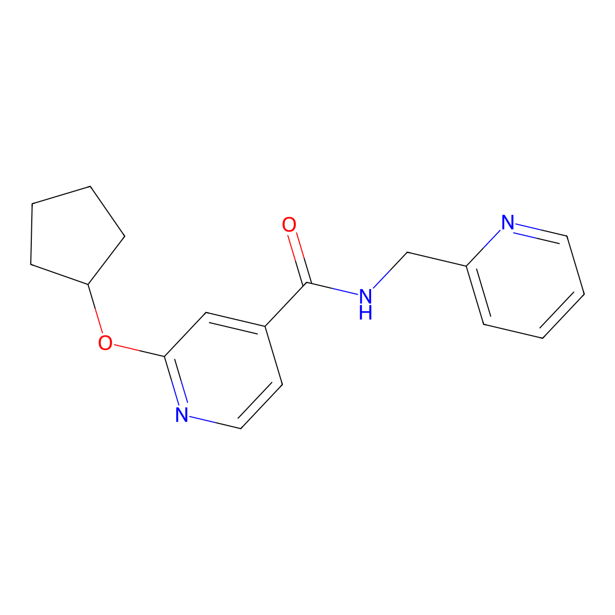 2-(cyclopentyloxy)-N-(pyridin-2-ylmethyl)isonicotinamide molecular structure, CAS 2034492-66-3