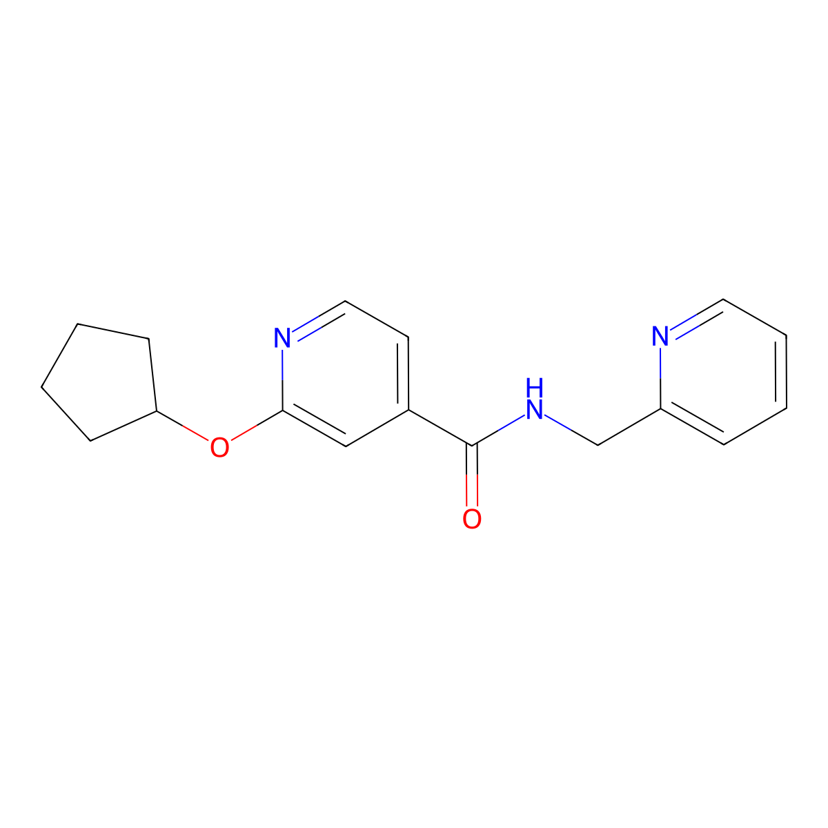 2-(cyclopentyloxy)-N-(pyridin-2-ylmethyl)isonicotinamide molecular structure, CAS 2034492-66-3
