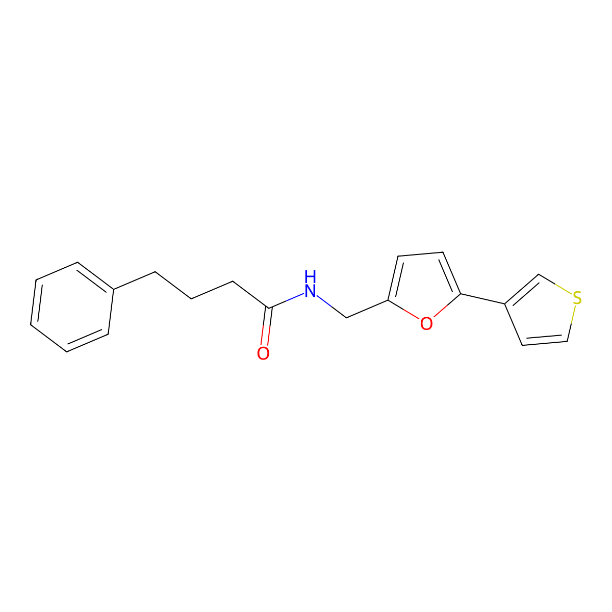 4-phenyl-N-((5-(thiophen-3-yl)furan-2-yl)methyl)butanamide molecular structure, CAS 2034492-67-4
