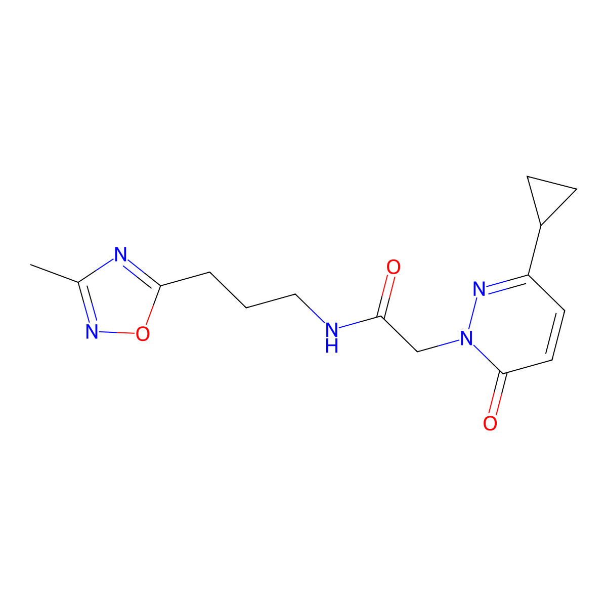 2-(3-cyclopropyl-6-oxopyridazin-1(6H)-yl)-N-(3-(3-methyl-1,2,4-oxadiazol-5-yl)propyl)acetamide molecular structure, CAS 2034492-69-6