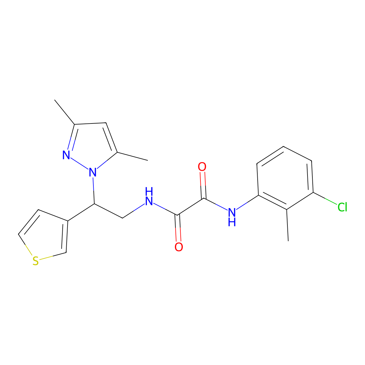 N1-(3-chloro-2-methylphenyl)-N2-(2-(3,5-dimethyl-1H-pyrazol-1-yl)-2-(thiophen-3-yl)ethyl)oxalamide molecular structure, CAS 2034492-71-0