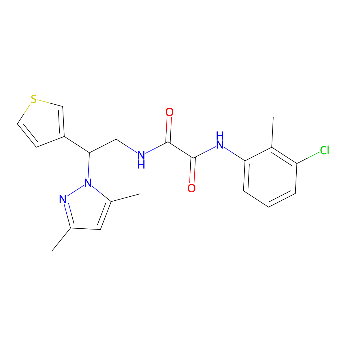N1-(3-chloro-2-methylphenyl)-N2-(2-(3,5-dimethyl-1H-pyrazol-1-yl)-2-(thiophen-3-yl)ethyl)oxalamide molecular structure, CAS 2034492-71-0