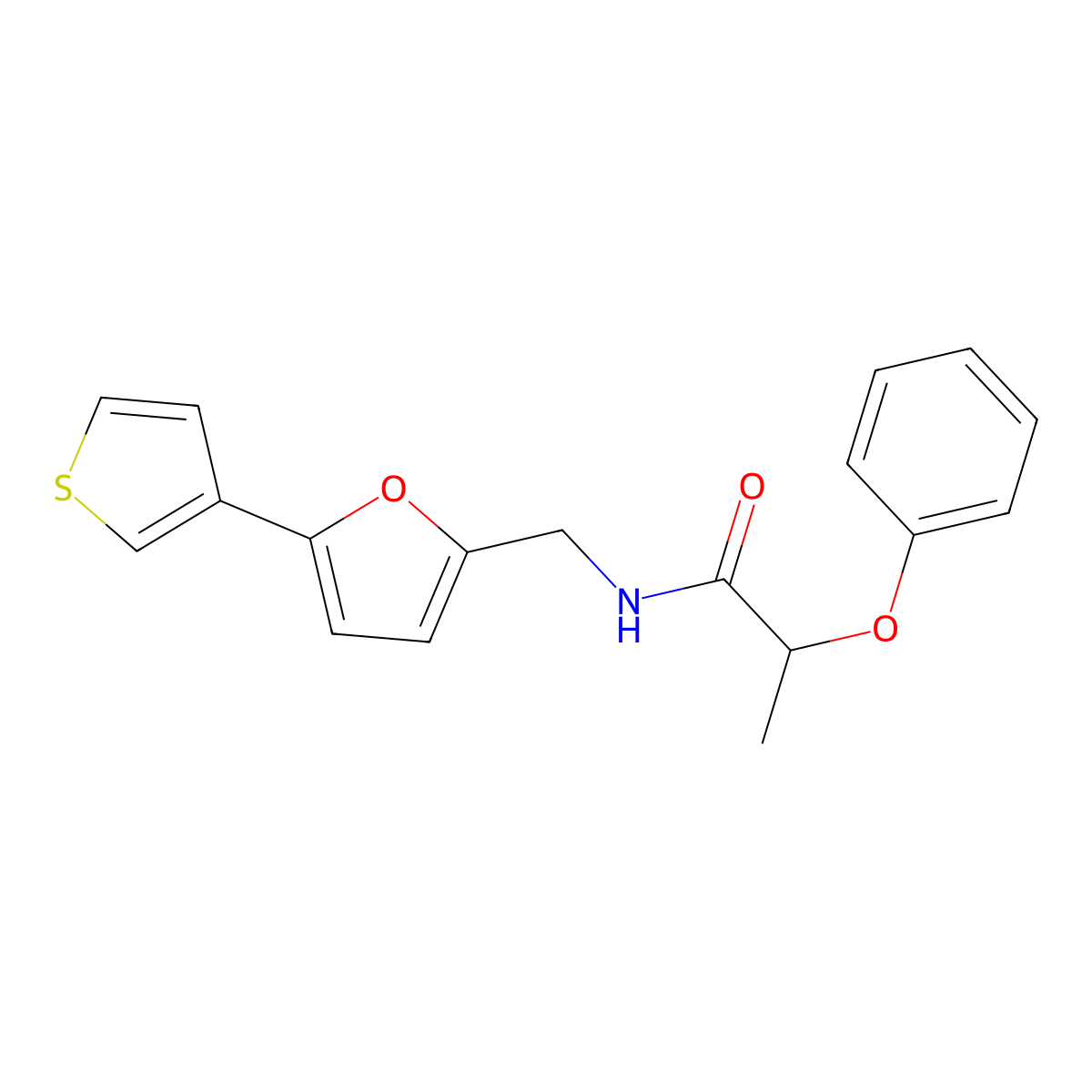 2-phenoxy-N-((5-(thiophen-3-yl)furan-2-yl)methyl)propanamide molecular structure, CAS 2034492-72-1