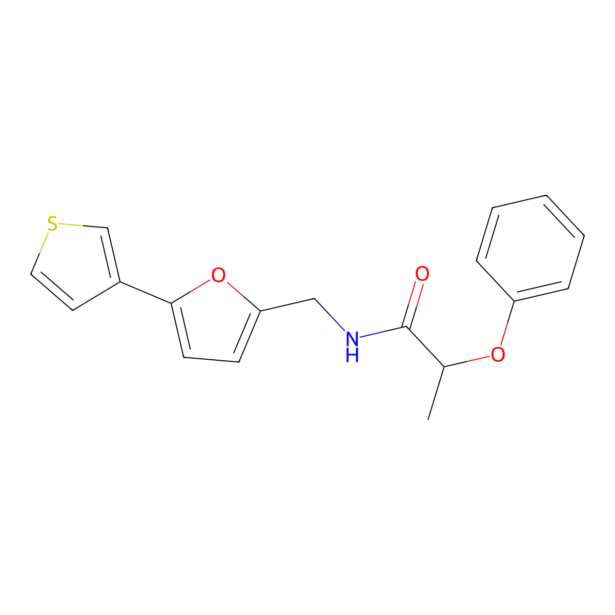 2-phenoxy-N-((5-(thiophen-3-yl)furan-2-yl)methyl)propanamide molecular structure, CAS 2034492-72-1