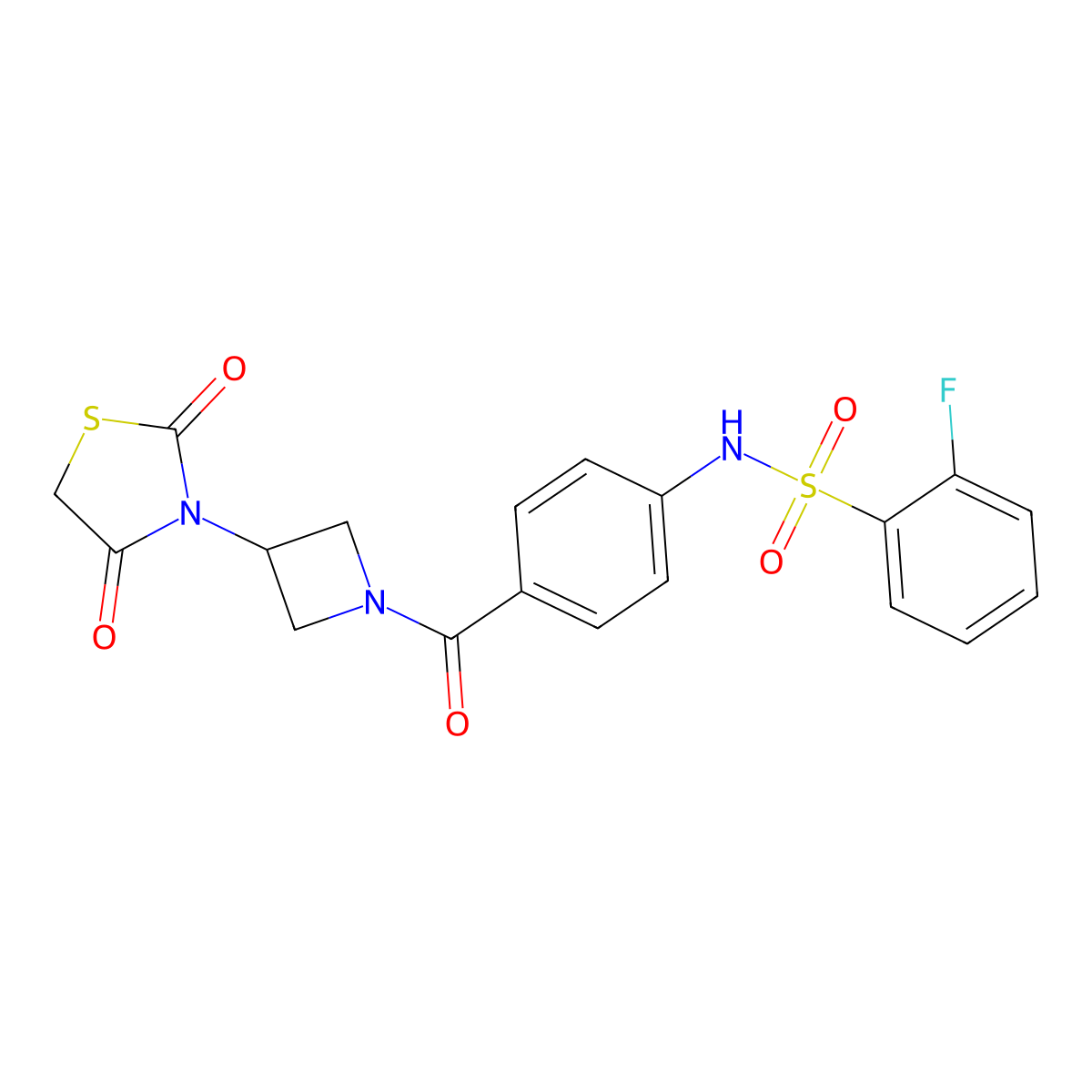 N-(4-(3-(2,4-dioxothiazolidin-3-yl)azetidine-1-carbonyl)phenyl)-2-fluorobenzenesulfonamide molecular structure, CAS 2034492-74-3