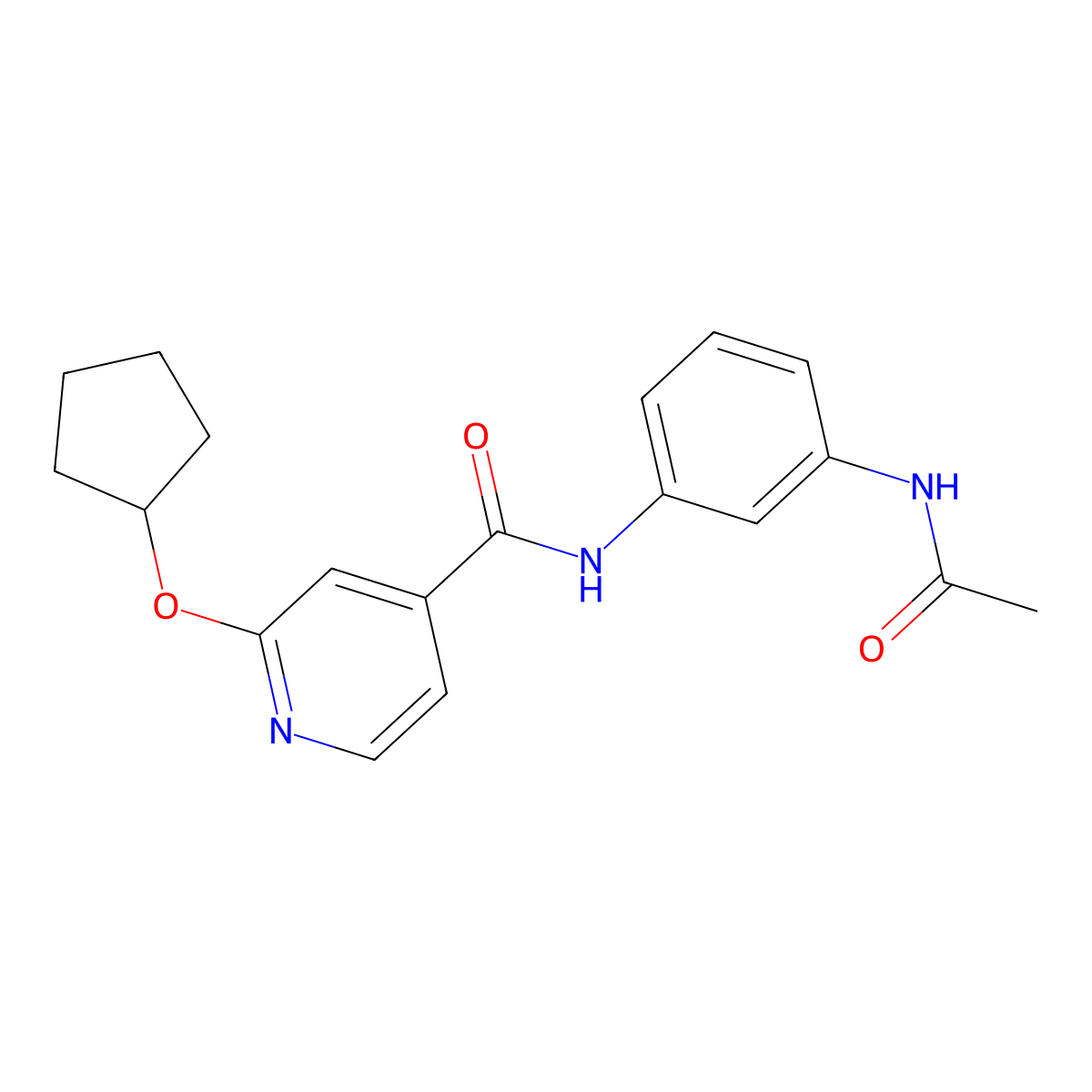 N-(3-acetamidophenyl)-2-(cyclopentyloxy)isonicotinamide molecular structure, CAS 2034492-77-6