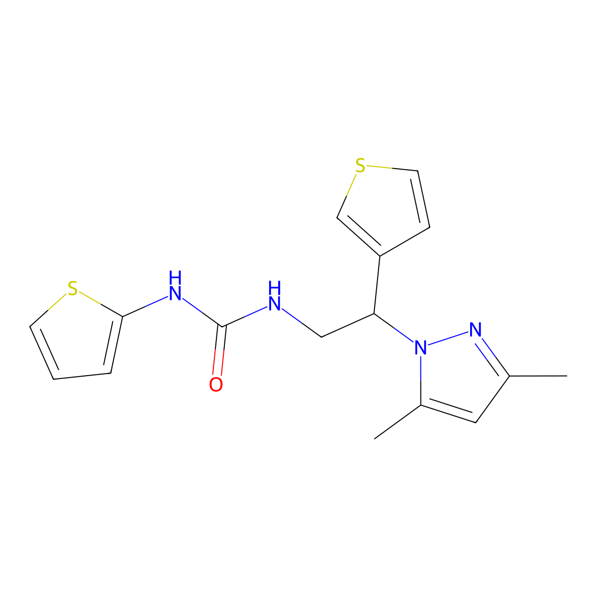 1-(2-(3,5-dimethyl-1H-pyrazol-1-yl)-2-(thiophen-3-yl)ethyl)-3-(thiophen-2-yl)urea molecular structure, CAS 2034492-78-7
