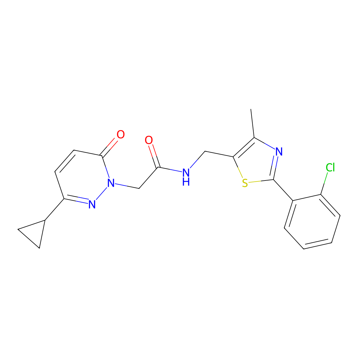 N-{[2-(2-chlorophenyl)-4-methyl-1,3-thiazol-5-yl]methyl}-2-(3-cyclopropyl-6-oxo-1,6-dihydropyridazin-1-yl)acetamide molecular structure, CAS 2034492-79-8