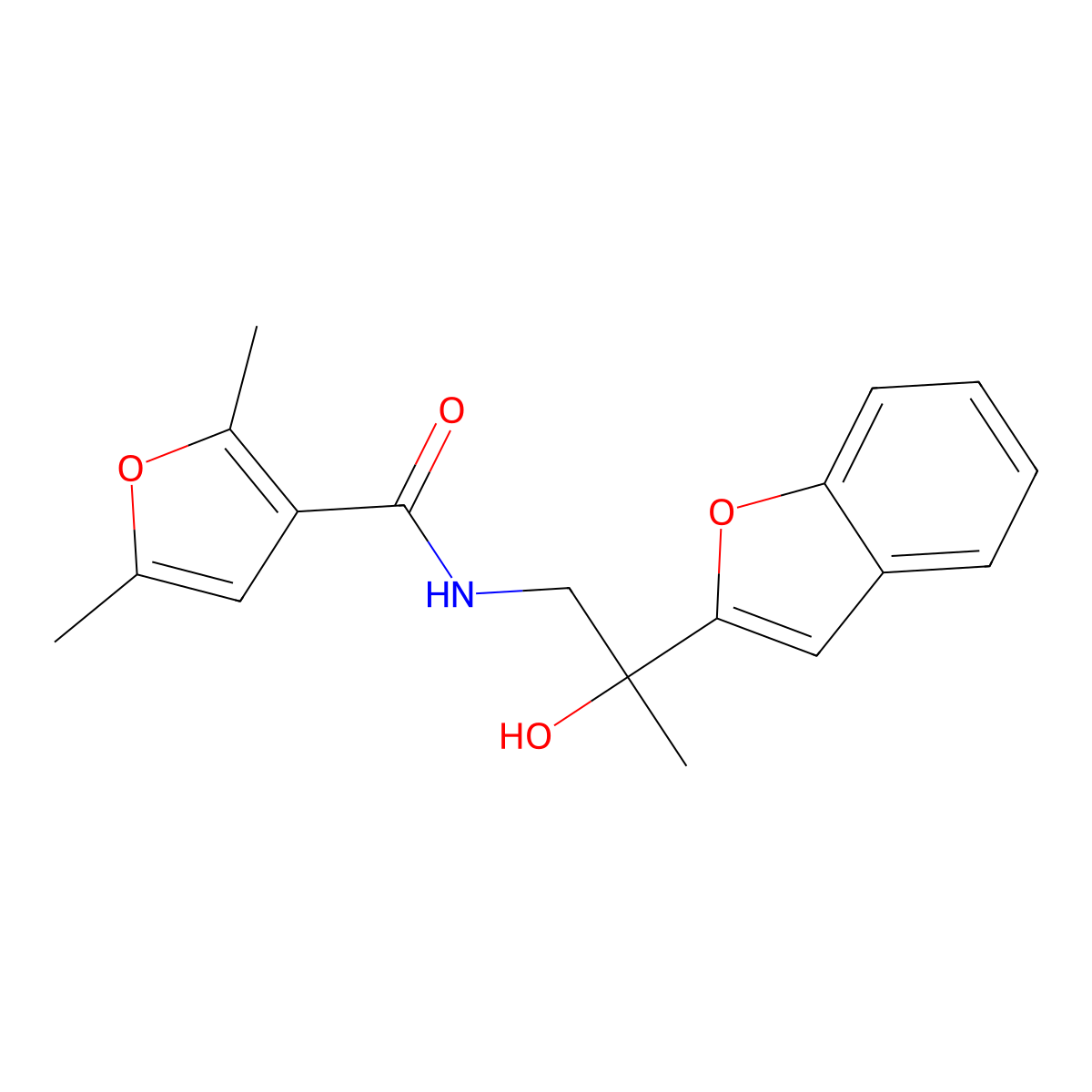 N-(2-(benzofuran-2-yl)-2-hydroxypropyl)-2,5-dimethylfuran-3-carboxamide molecular structure, CAS 2034492-80-1