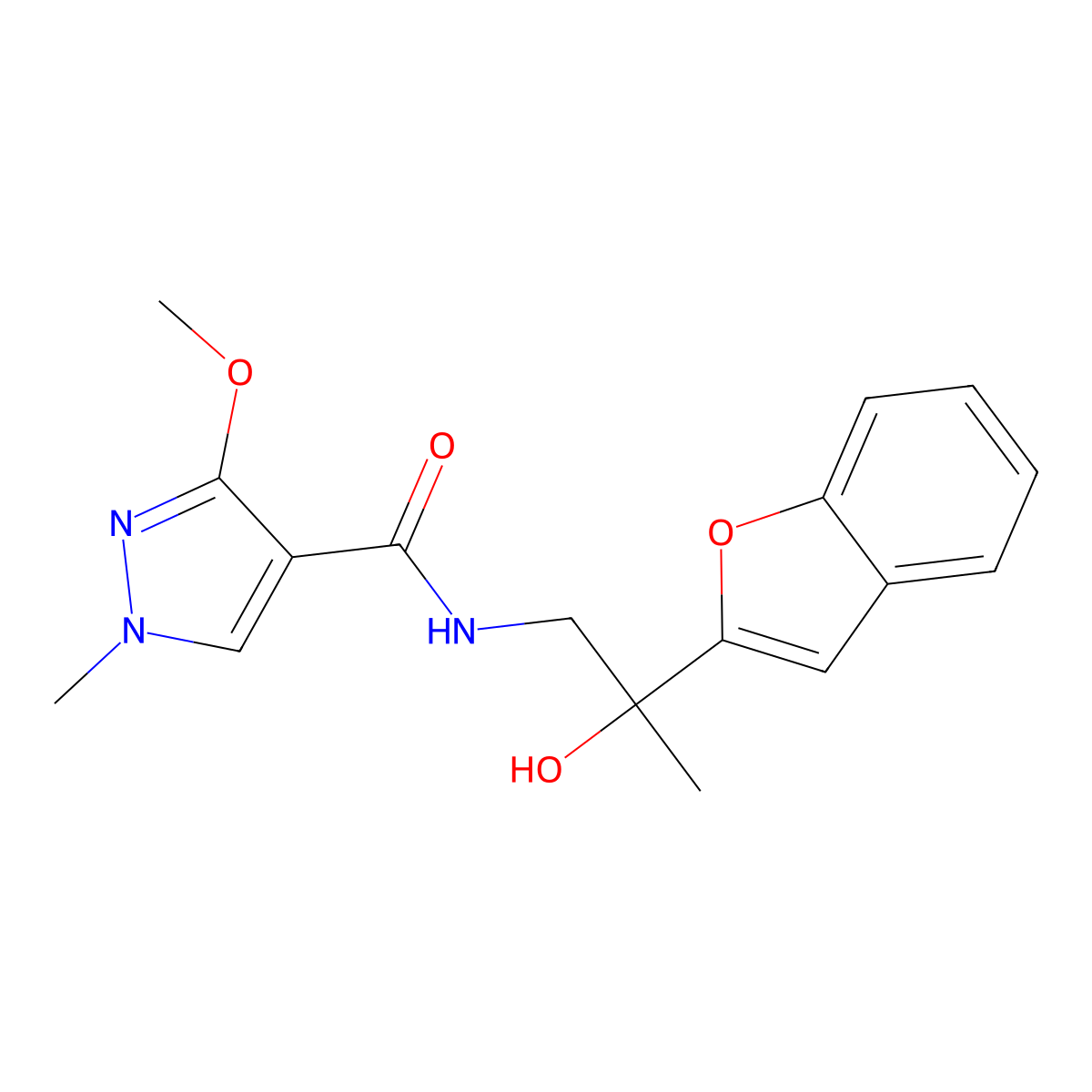 N-(2-(benzofuran-2-yl)-2-hydroxypropyl)-3-methoxy-1-methyl-1H-pyrazole-4-carboxamide molecular structure, CAS 2034492-84-5