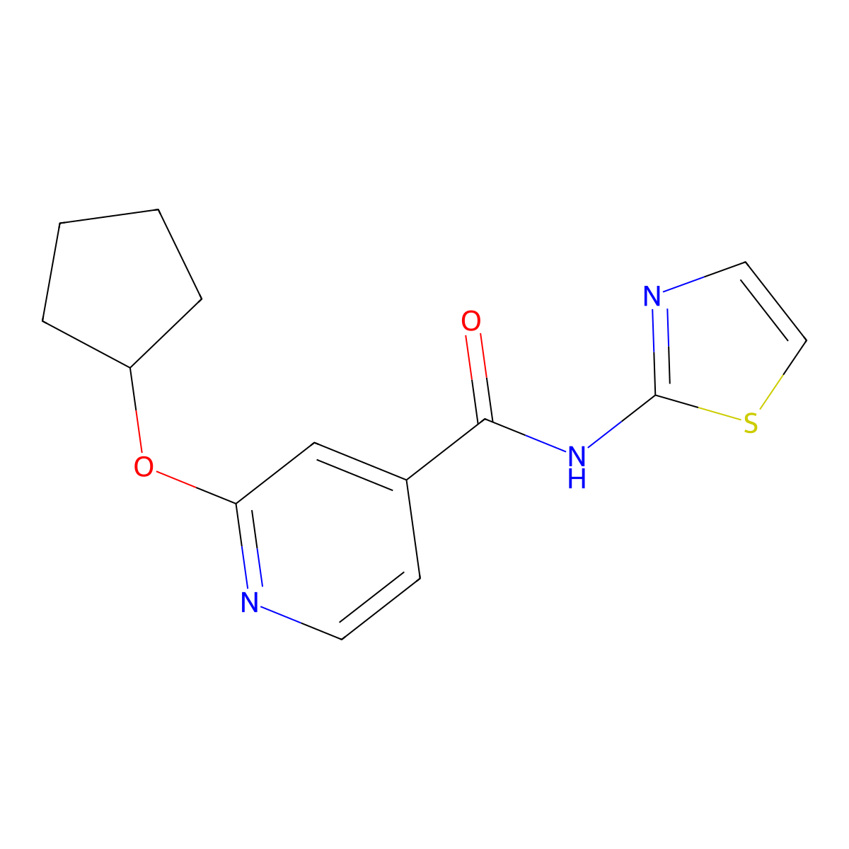 2-(cyclopentyloxy)-N-(thiazol-2-yl)isonicotinamide molecular structure, CAS 2034492-90-3