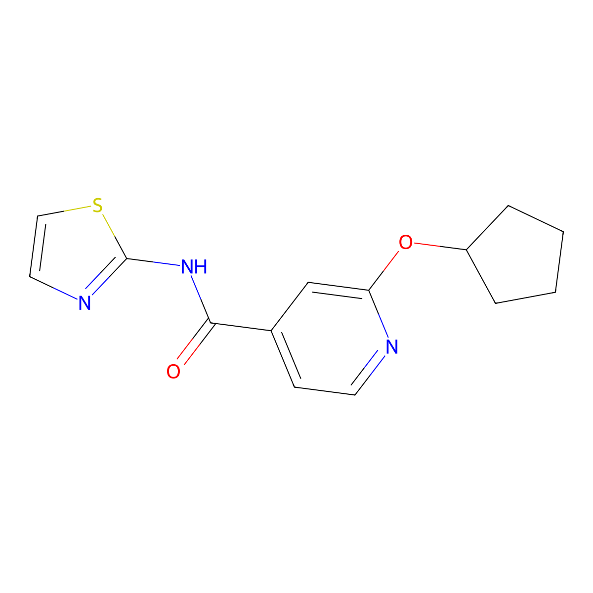 2-(cyclopentyloxy)-N-(thiazol-2-yl)isonicotinamide molecular structure, CAS 2034492-90-3
