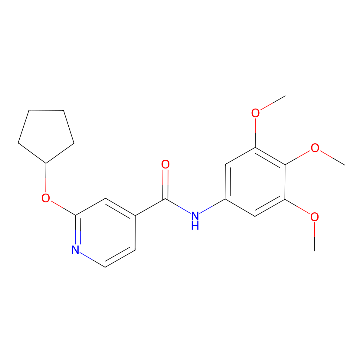 2-(cyclopentyloxy)-N-(3,4,5-trimethoxyphenyl)isonicotinamide molecular structure, CAS 2034492-99-2