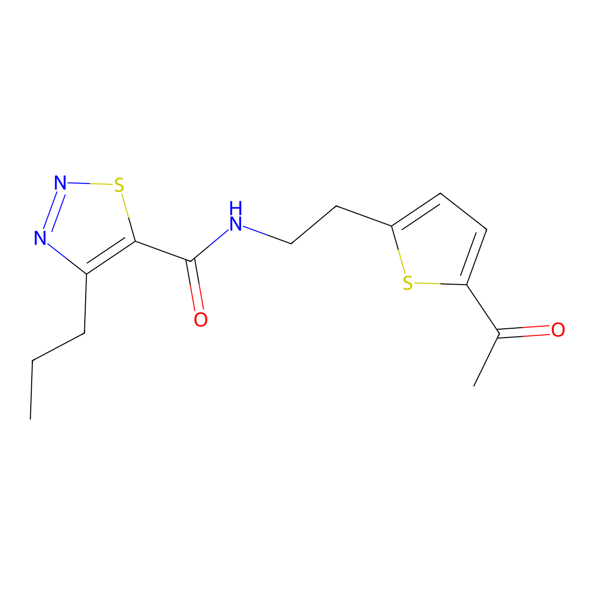 N-(2-(5-acetylthiophen-2-yl)ethyl)-4-propyl-1,2,3-thiadiazole-5-carboxamide molecular structure, CAS 2034493-00-8
