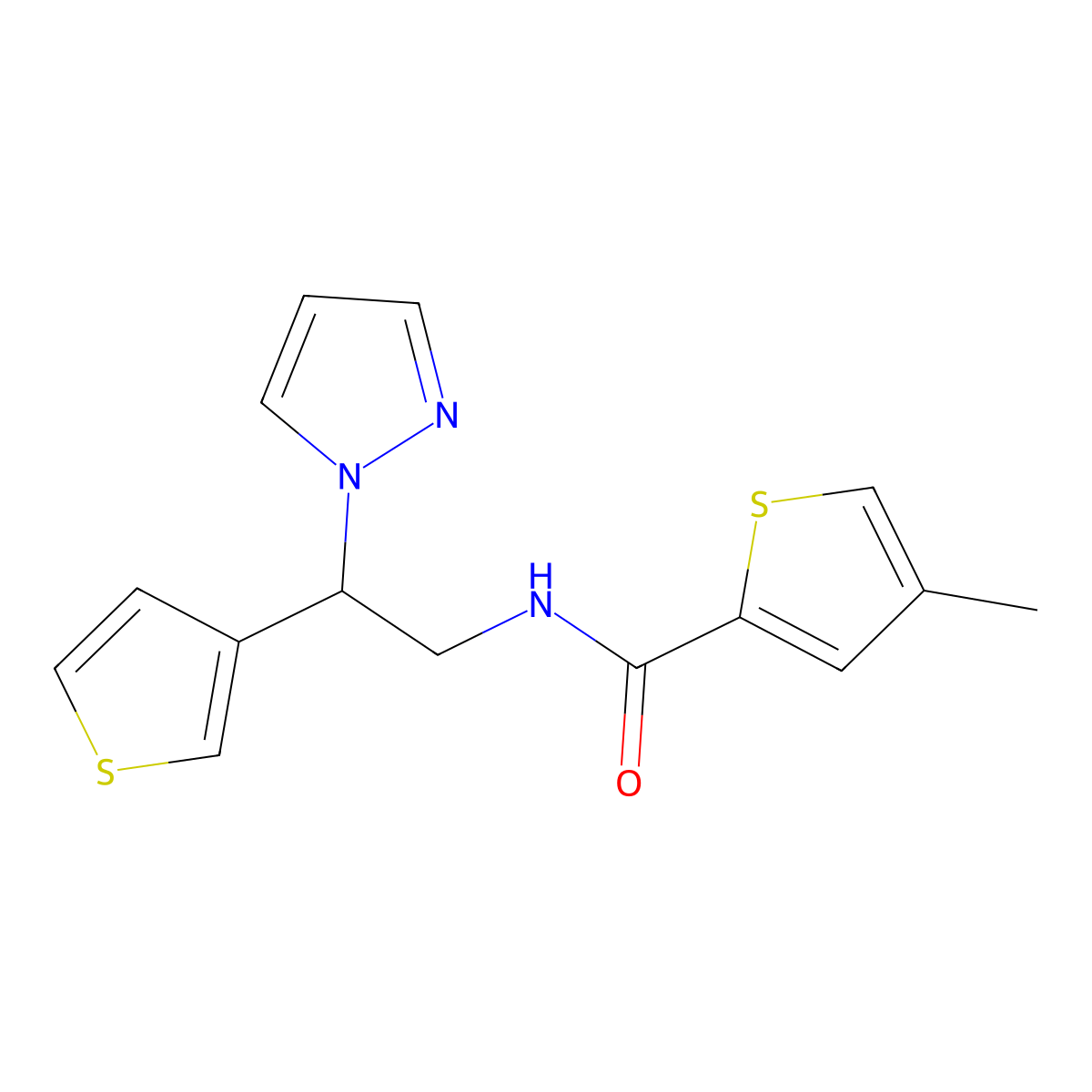 N-(2-(1H-pyrazol-1-yl)-2-(thiophen-3-yl)ethyl)-4-methylthiophene-2-carboxamide molecular structure, CAS 2034493-01-9