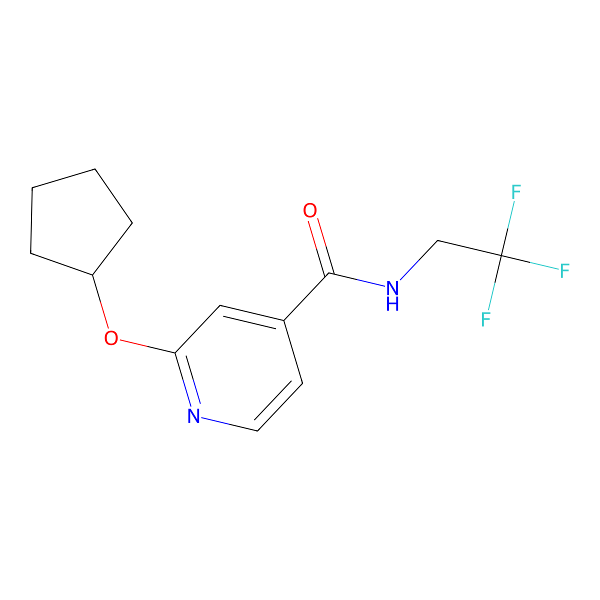 2-(cyclopentyloxy)-N-(2,2,2-trifluoroethyl)isonicotinamide molecular structure, CAS 2034493-05-3