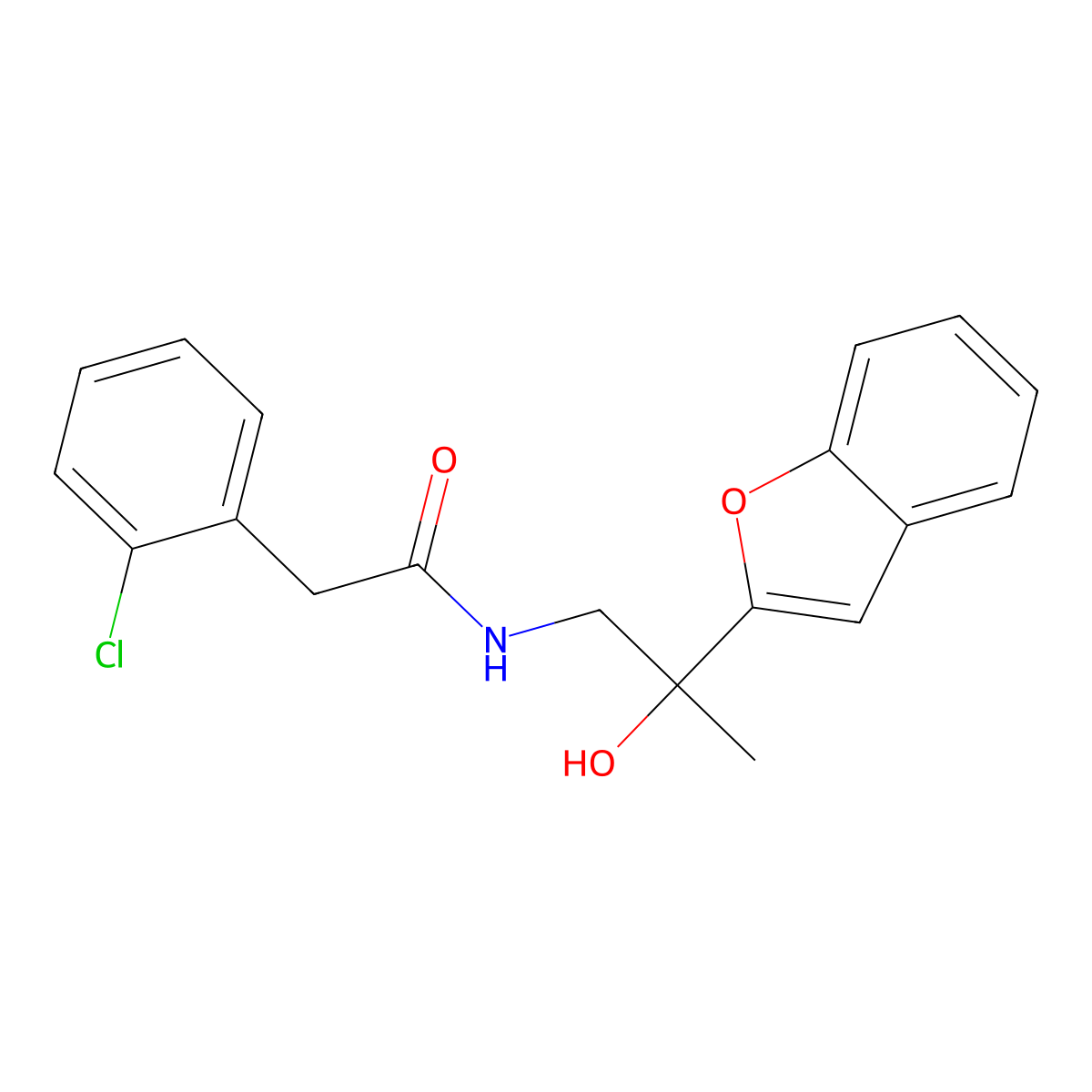 N-(2-(benzofuran-2-yl)-2-hydroxypropyl)-2-(2-chlorophenyl)acetamide molecular structure, CAS 2034493-07-5