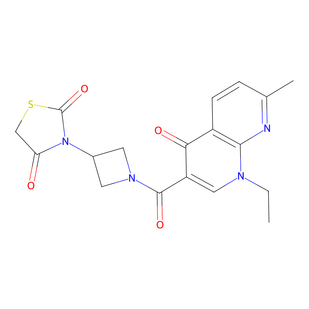 3-(1-(1-Ethyl-7-methyl-4-oxo-1,4-dihydro-1,8-naphthyridine-3-carbonyl)azetidin-3-yl)thiazolidine-2,4-dione molecular structure, CAS 2034493-15-5
