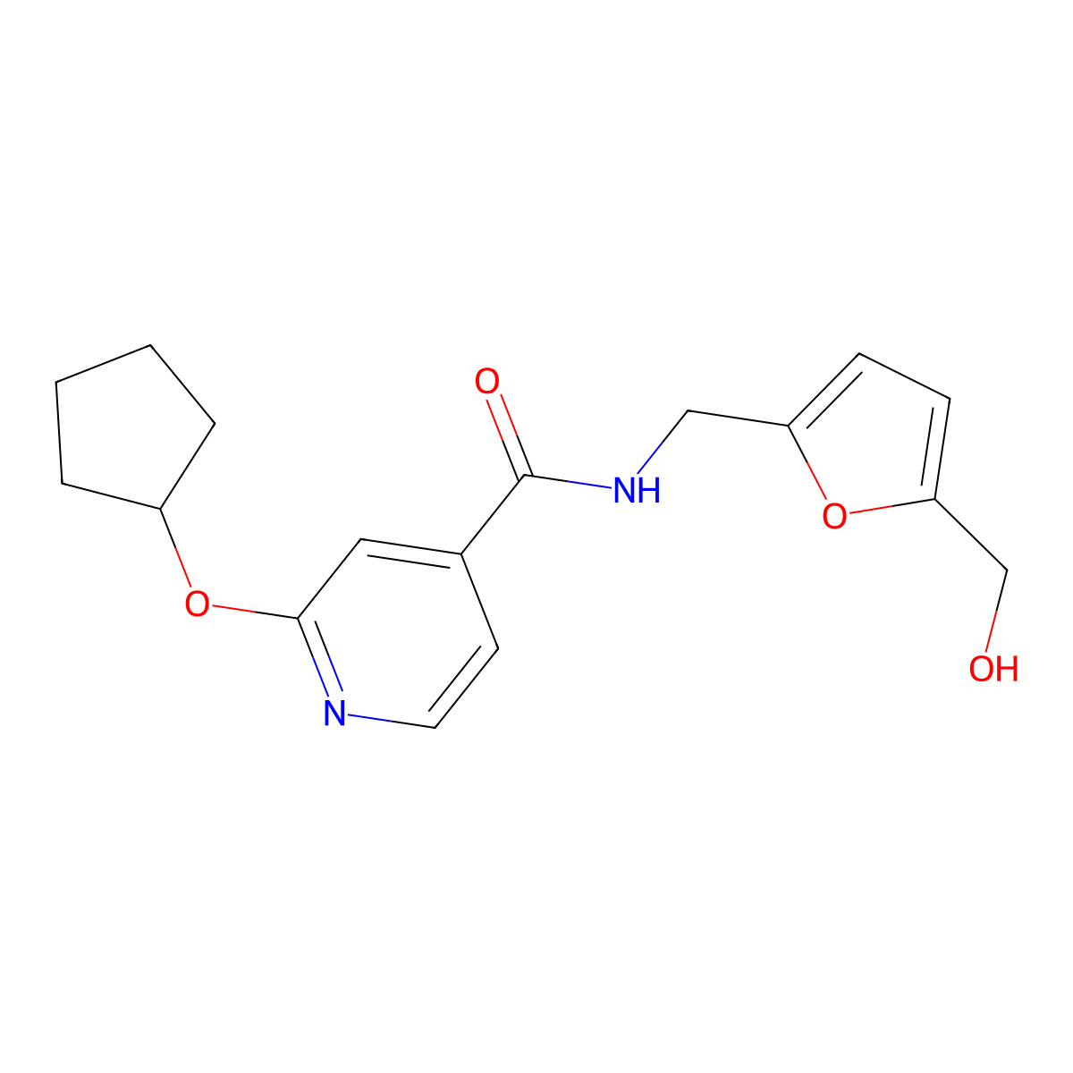 2-(cyclopentyloxy)-N-((5-(hydroxymethyl)furan-2-yl)methyl)isonicotinamide molecular structure, CAS 2034493-16-6