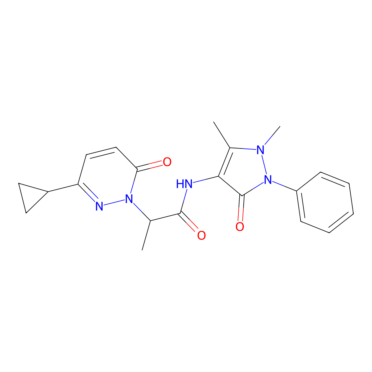2-(3-cyclopropyl-6-oxopyridazin-1(6H)-yl)-N-(1,5-dimethyl-3-oxo-2-phenyl-2,3-dihydro-1H-pyrazol-4-yl)propanamide molecular structure, CAS 2034493-19-9