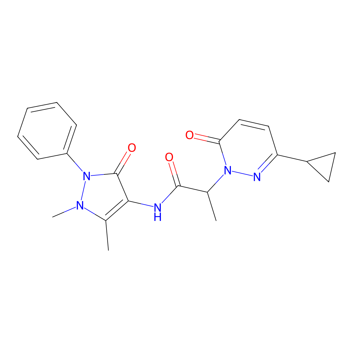 2-(3-cyclopropyl-6-oxopyridazin-1(6H)-yl)-N-(1,5-dimethyl-3-oxo-2-phenyl-2,3-dihydro-1H-pyrazol-4-yl)propanamide molecular structure, CAS 2034493-19-9